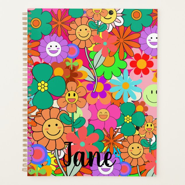 Agenda Flores Hippie Retro Groovy Boho (Anverso)