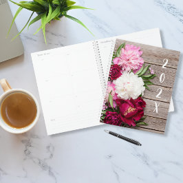 Agenda Flores Jardín Peony En Madera Rústica