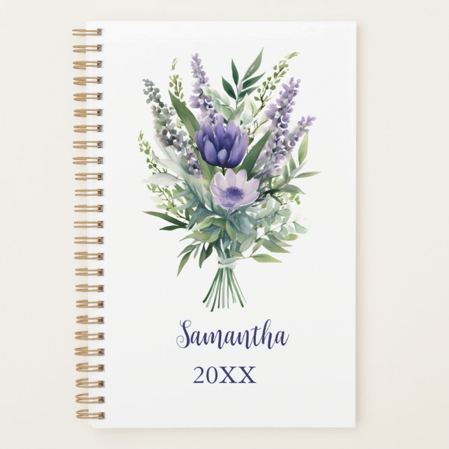 Agenda Flores Lavanda Moradas Monograma Eucalipto Anuales (Anverso)