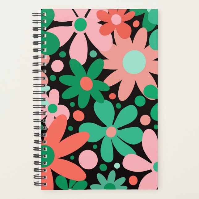 Agenda Flores modernas y divertidas en rosa, verde y cora (Anverso)