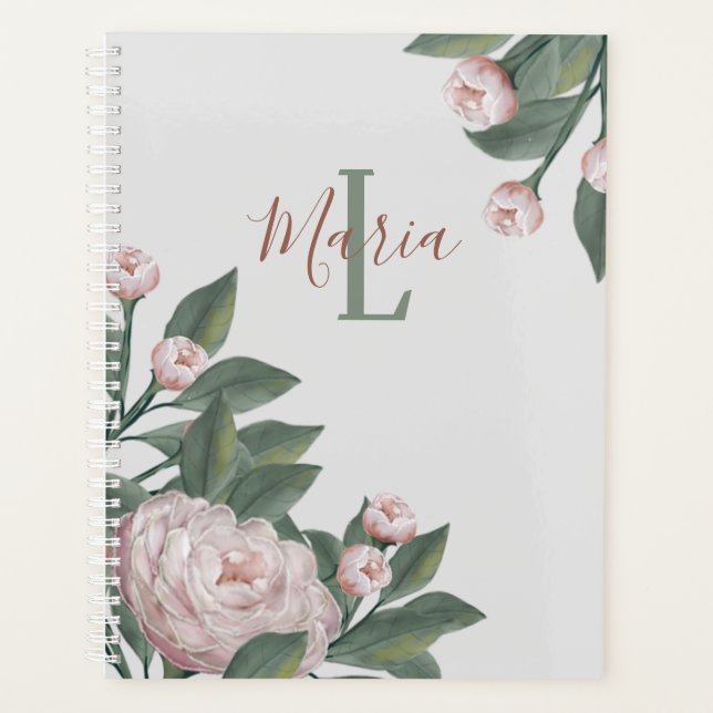 Agenda Flores monográficas personalizadas de rosas rosada (Anverso)
