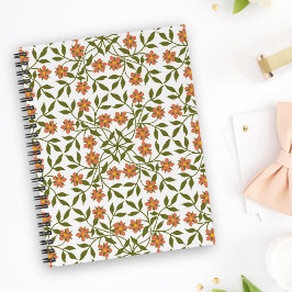 Agenda Flores naranjas, patrón floral, follaje, Boho