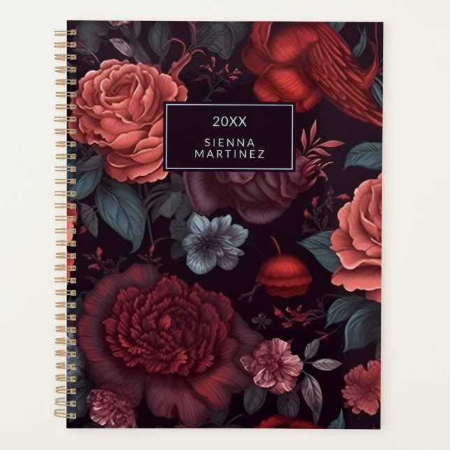 Agenda Flores negras góticas florales rojas azul negro (Anverso)