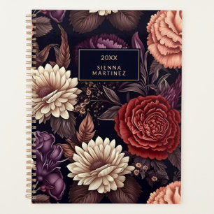 Agenda Flores negras góticas florales Rubor rojo