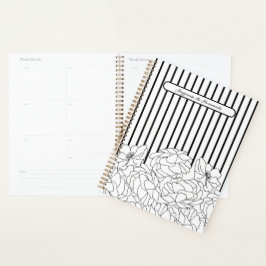 Agenda Flores negras y blancas con rayas