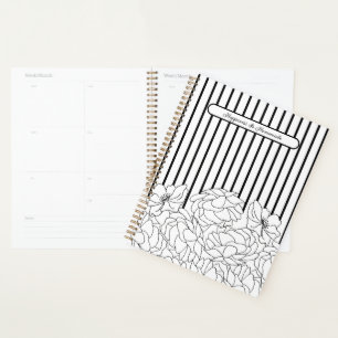 Agenda Flores negras y blancas con rayas