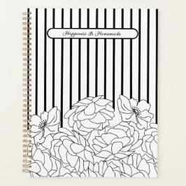Agenda Flores negras y blancas con rayas