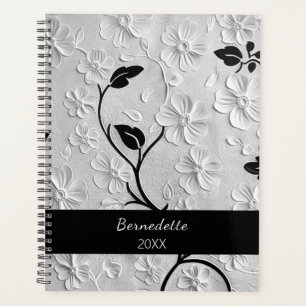 Agenda Flores nombradas con nombre abstracto de negro y b