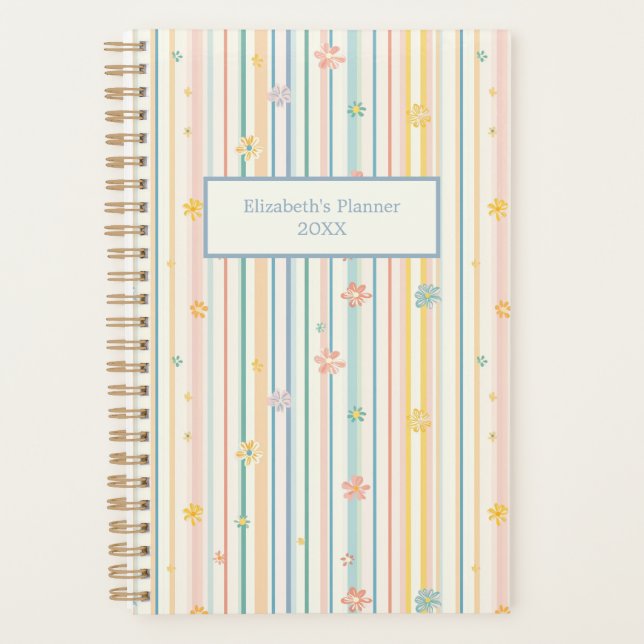 Agenda Flores Personalizadas de Pastel Rayas Anuales (Anverso)