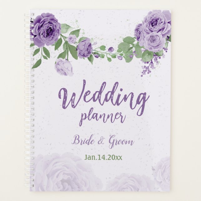 Agenda flores púrpura románticas vegetación boda (Anverso)