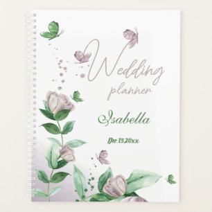 Agenda flores púrpura y boda de mariposas y vegetación