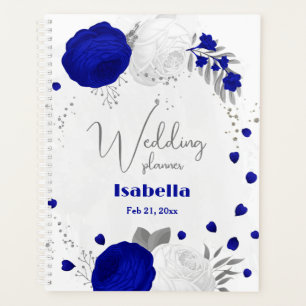 Agenda flores reales azul y blanco plateado