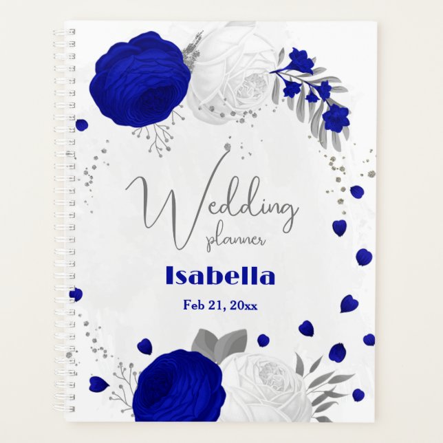 Agenda flores reales azul y blanco plateado (Anverso)
