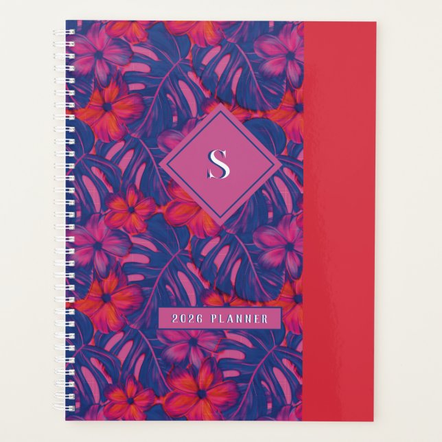 Agenda Flores retro moradas y rosas (Anverso)