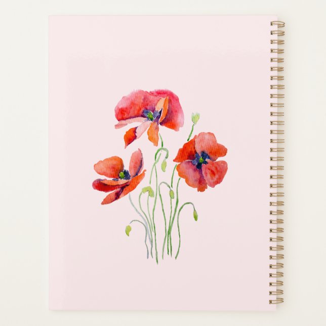 Agenda flores rojas de amapola pintadas a mano (Reverso)