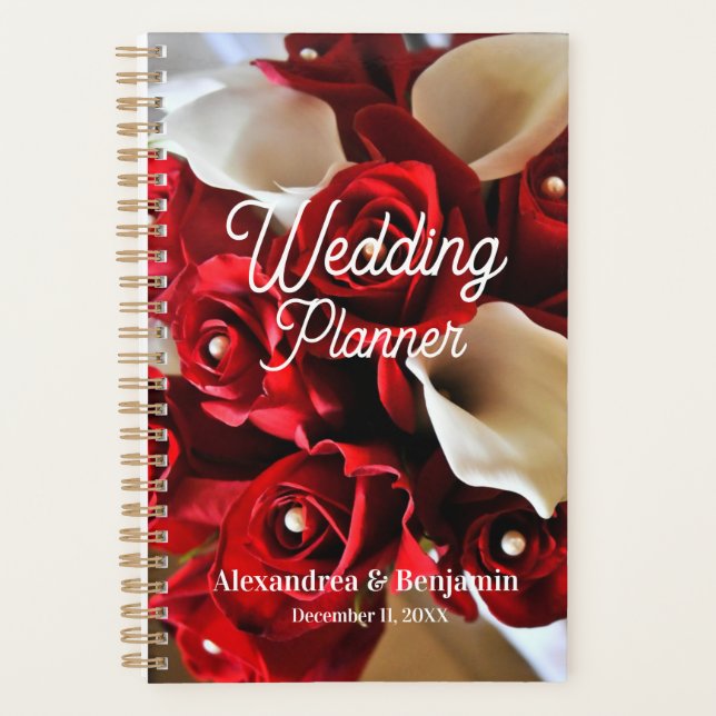 Agenda Flores Rojas Modernas Elegantes Boda (Anverso)