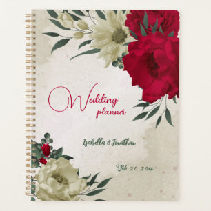 Agenda flores rojas románticas y amarillas pálidas boda