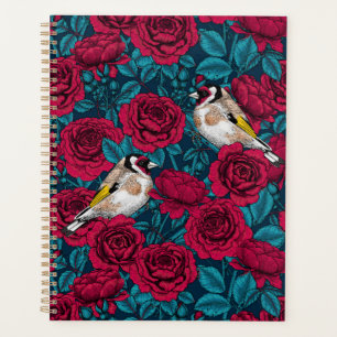 Agenda Flores rojas y pájaros dorados