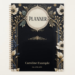 Agenda Flores románticas brillantes sobre un fondo azul p