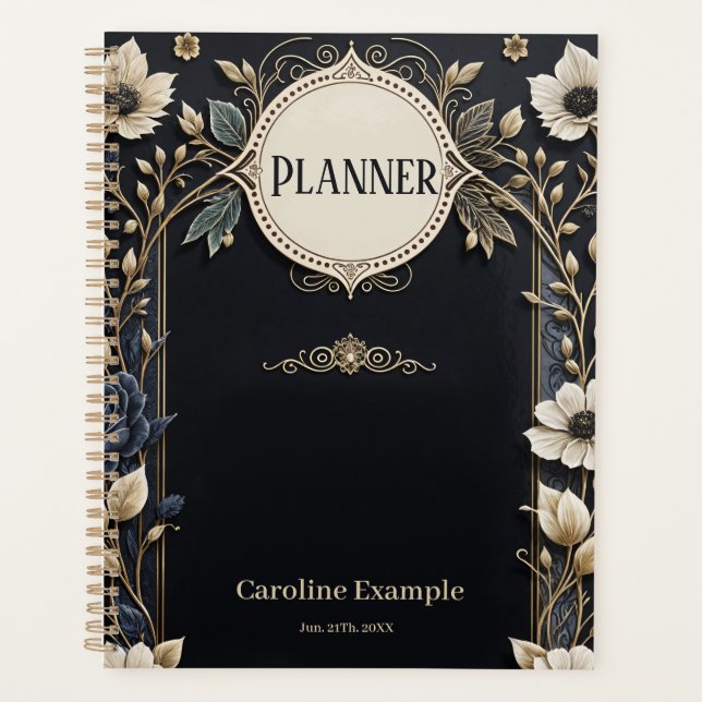 Agenda Flores románticas brillantes sobre un fondo azul p (Anverso)