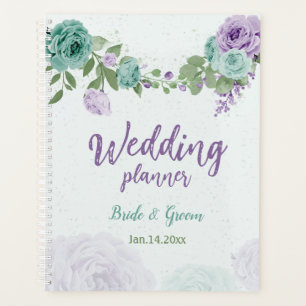 Agenda flores románticas de azul morado boda con vegetaci