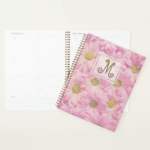 Agenda Flores rosa Rubor Monograma blanco amarillo rosado