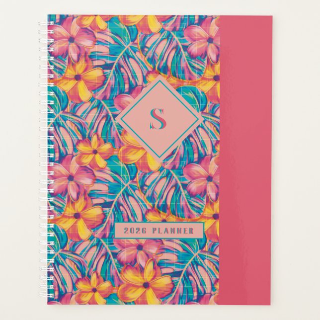 Agenda Flores rosa y amarillo retro (Anverso)