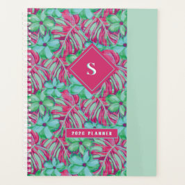 Agenda Flores rosa y verde claro retro
