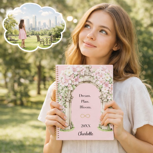 Agenda Flores rosadas arco cita inspiradora 2027 (Subido por el creador)