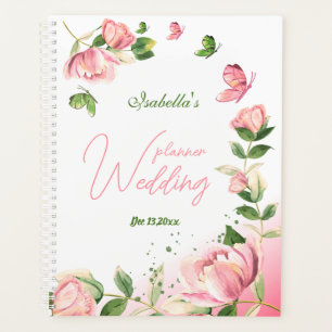 Agenda flores rosadas calientes hojas verdes mariposas bo