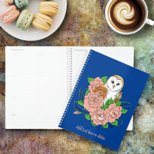 Agenda Flores rosadas de búho barn azul