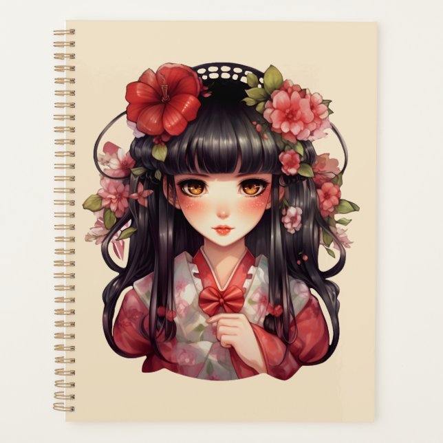 Agenda Flores rosadas de chica anime (Anverso)