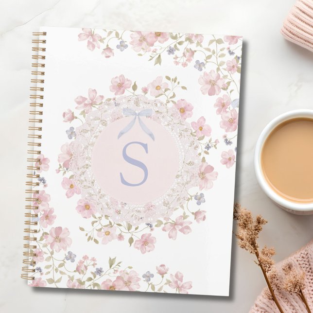Agenda Flores rosadas monogramadas y floral de encaje (In situ)