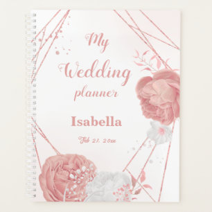 Agenda flores rosadas románticas boda