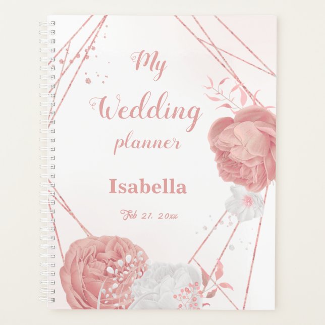 Agenda flores rosadas románticas boda  (Anverso)