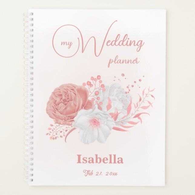 Agenda flores rosadas románticas boda  (Anverso)