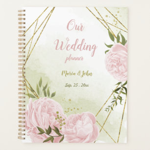 Agenda flores rosadas románticas vegetación boda