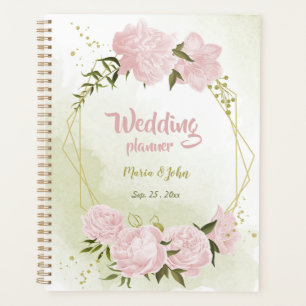 Agenda flores rosadas románticas vegetación boda