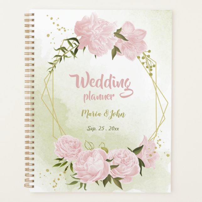 Agenda flores rosadas románticas vegetación boda (Anverso)