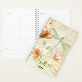 Agenda Flores rosadas y libélula personalizadas, año