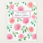 Agenda Flores rosas personalizadas<br><div class="desc">Este Planner floral de bonito está decorado con rosas color de agua rosadas y hojas verdes.
Puede personalizar cambiando el nombre y el año.
Acuarela original © Michele Davies.</div>