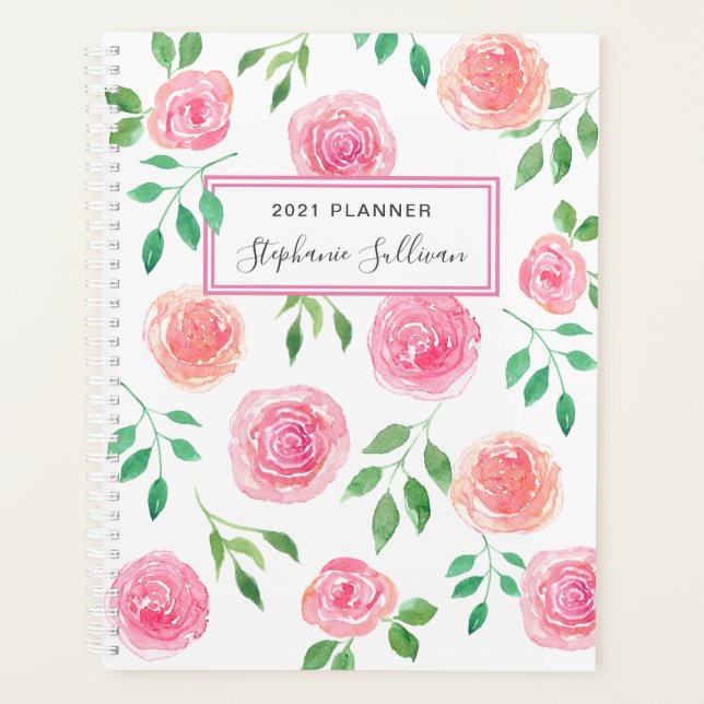 Agenda Flores rosas personalizadas  (Anverso)