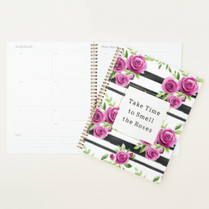 Agenda Flores Rosas Rayas Negras Tómate Tiempo Huele Rosa
