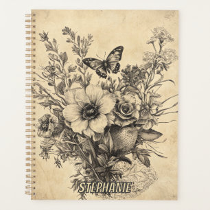 Agenda Flores rústicas y mariposa - Papel de edad (12)