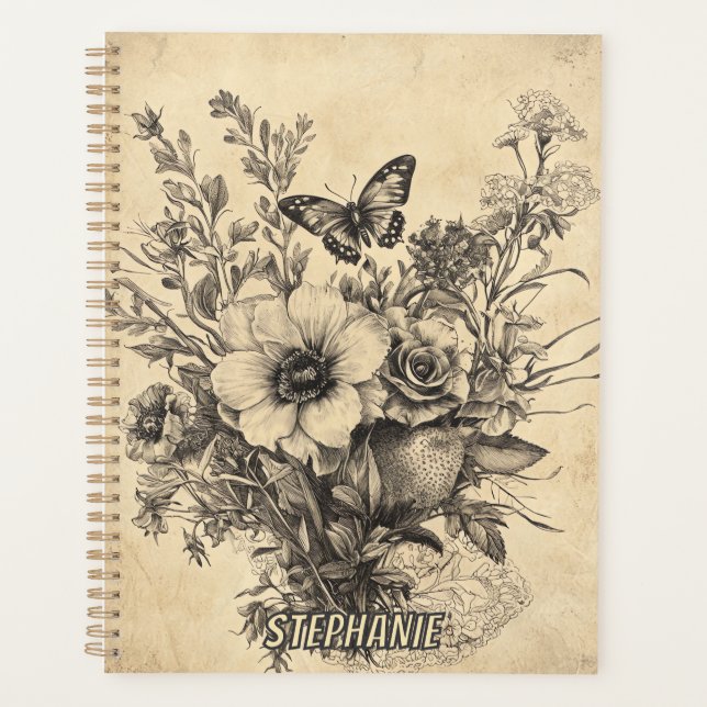 Agenda Flores rústicas y mariposa - Papel de edad (12) (Anverso)
