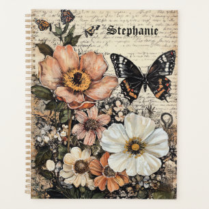 Agenda Flores rústicas y mariposa - Papel de edad (14)