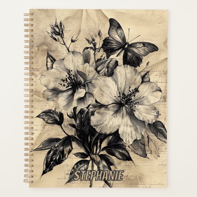 Agenda Flores rústicas y mariposa - Papel de edad (4) (Anverso)