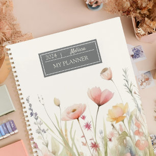 Agenda Flores salvajes de color elegante de la flora beig