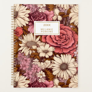 Agenda Flores salvajes de crema rosa de boho floral vinta