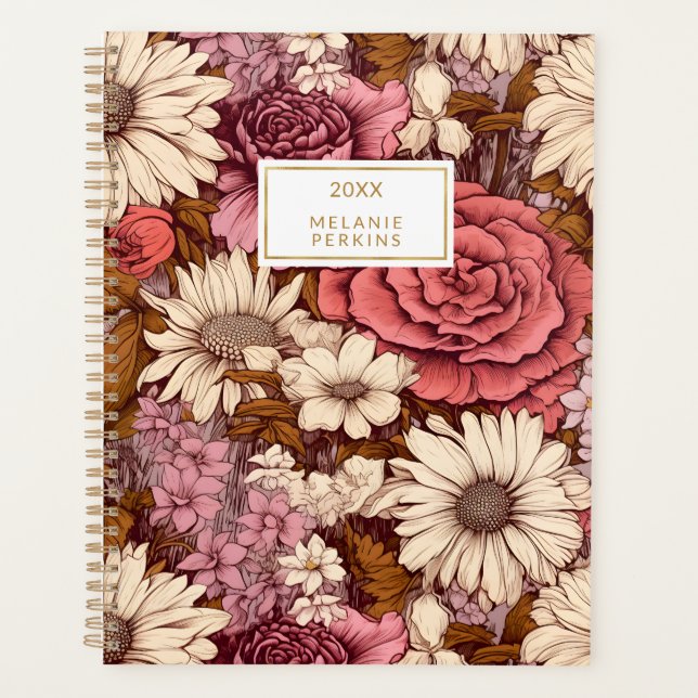 Agenda Flores salvajes de crema rosa de boho floral vinta (Anverso)